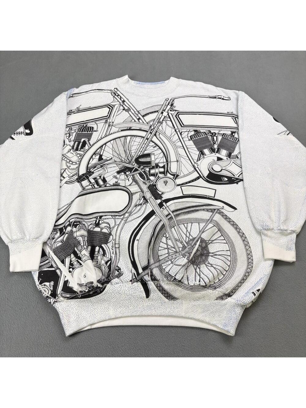 Vintage 90s All Over Print Motorcycle Art Crewneck Sweatshirt Size XL USA Made